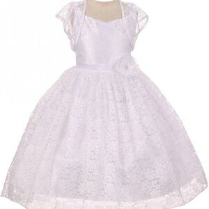 2PCS Set Flower Girl Dress Junior Girls Communion White Party Wedding Girl Dress